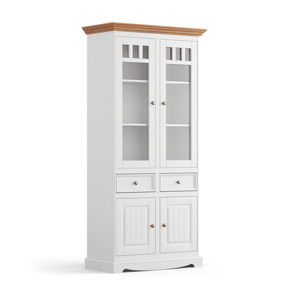 SEO. Bologna Elegante Massivholz Kiefer Vitrine 2D | Farbe Weiss - Eiche - Linkreich