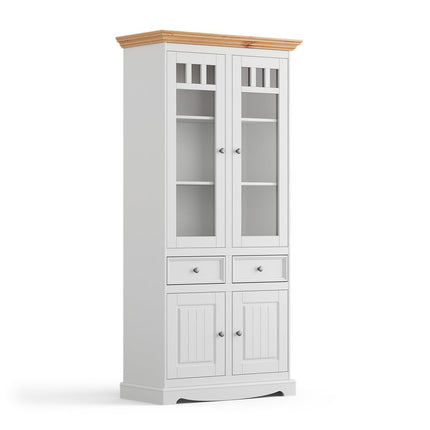 SEO. Bologna Elegante Massivholz Kiefer Vitrine 2D | Farbe Weiss - Kiefer - Linkreich