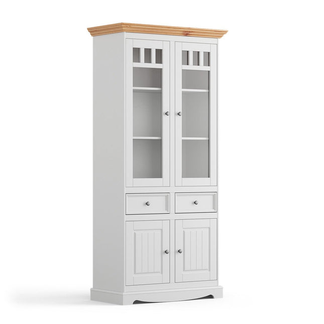 SEO. Bologna Elegante Massivholz Kiefer Vitrine 2D | Farbe Weiss - Kiefer - Linkreich