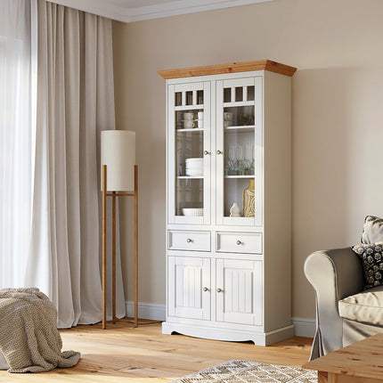 SEO. Bologna Elegante Massivholz Kiefer Vitrine 2D | Farbe Weiss - Kiefer - Linkreich