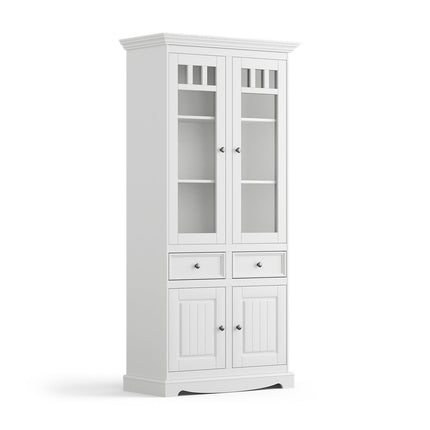 SEO. Bologna Elegante Massivholz Kiefer Vitrine 2D | Farbe weiß - Linkreich