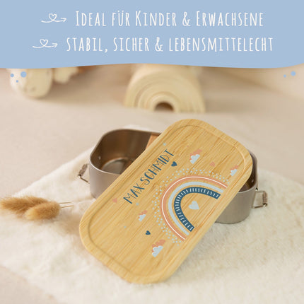 SEO. Brotdose mit Deckel für Kinder mit UV - Druck im "Regenbogen" Design - Rot Linkreich