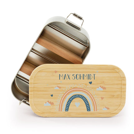 SEO. Brotdose mit Deckel für Kinder mit UV - Druck im "Regenbogen" Design - Blau Linkreich