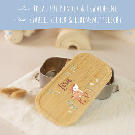 SEO. Brotdose mit Deckel für Kinder mit UV - Druck im "Reh" Design - Klein Linkreich