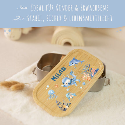 SEO. Brotdose mit Deckel für Kinder mit UV - Druck im "Taucher" Design - Klein Linkreich