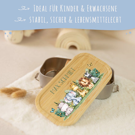 SEO. Brotdose mit Deckel für Kinder mit UV - Druck im "Tiergruppe Safari" Design - Klein Linkreich