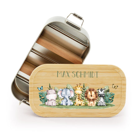 SEO. Brotdose mit Deckel für Kinder mit UV - Druck im "Tiergruppe Safari" Design - Klein Linkreich