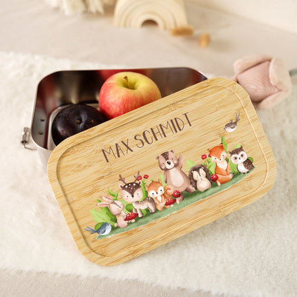 SEO. Brotdose mit Deckel für Kinder mit UV - Druck im "Tiergruppe Waldtiere" Design - Klein Linkreich