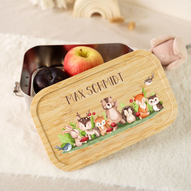SEO. Brotdose mit Deckel für Kinder mit UV - Druck im "Tiergruppe Waldtiere" Design - Klein Linkreich