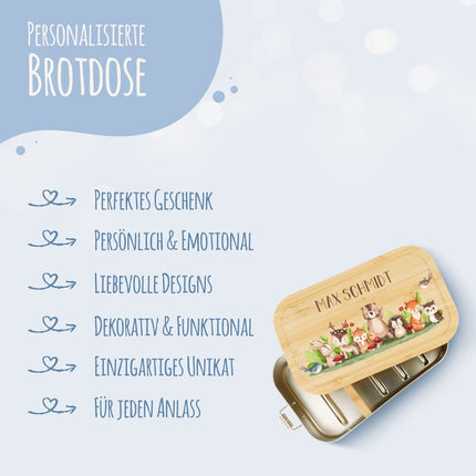 SEO. Brotdose mit Deckel für Kinder mit UV - Druck im "Tiergruppe Waldtiere" Design - Klein Linkreich