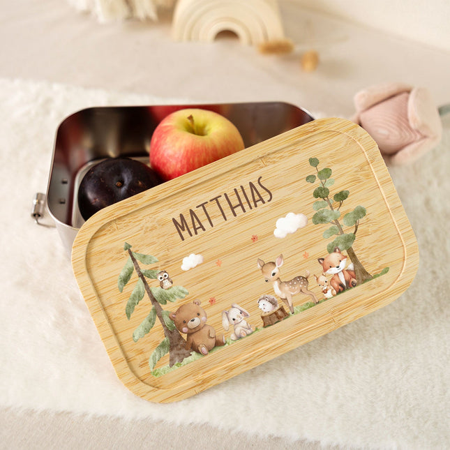 SEO. Brotdose mit Deckel für Kinder mit UV - Druck im "Waldfreunde" Design - Klein Linkreich