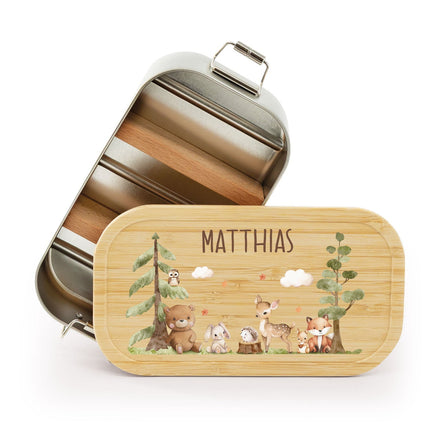 SEO. Brotdose mit Deckel für Kinder mit UV - Druck im "Waldfreunde" Design - Klein Linkreich