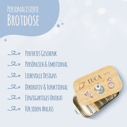 SEO. Brotdose mit Deckel für Kinder mit UV - Druck im "Weltraum" Design - Klein Linkreich