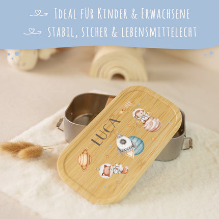 SEO. Brotdose mit Deckel für Kinder mit UV - Druck im "Weltraum" Design - Klein Linkreich