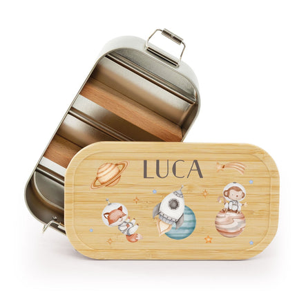 SEO. Brotdose mit Deckel für Kinder mit UV - Druck im "Weltraum" Design - Klein Linkreich