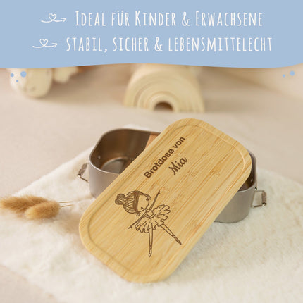 SEO. Brotdose mit graviertem Deckel für Kinder im "Ballerina" Design - Klein Linkreich