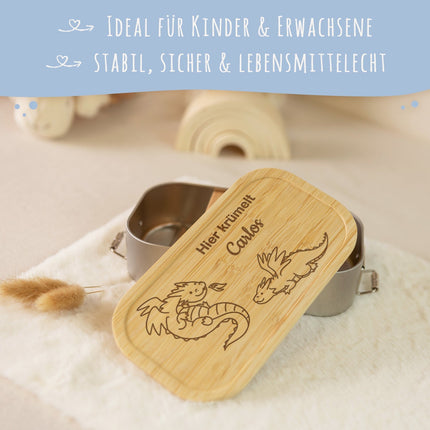 SEO. Brotdose mit graviertem Deckel für Kinder im "Drachen" Design - Klein Linkreich