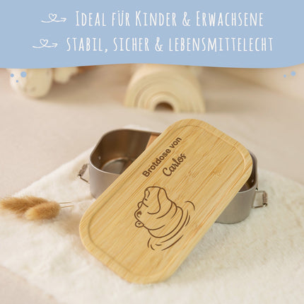 SEO. Brotdose mit graviertem Deckel für Kinder im "Nilpferd" Design - Klein Linkreich