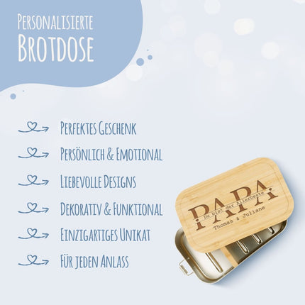 SEO. Brotdose mit graviertem Deckel - Papa du bist der Allerbeste - Klein Linkreich