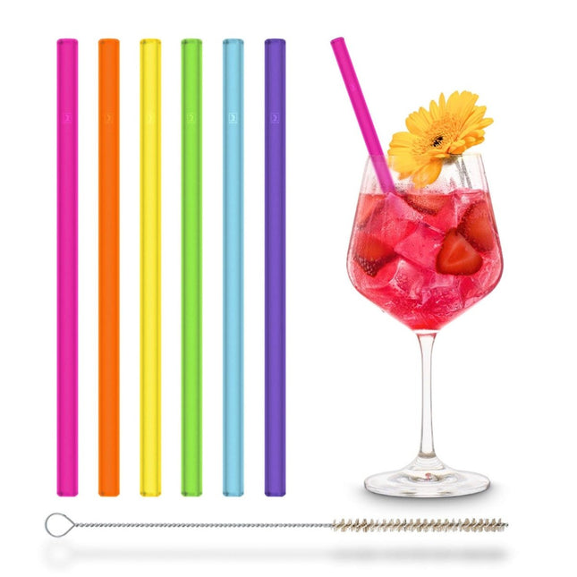 SEO. Bunte Glasstrohhalme 6x 20cm Gerade NEON Regenbogen - Linkreich