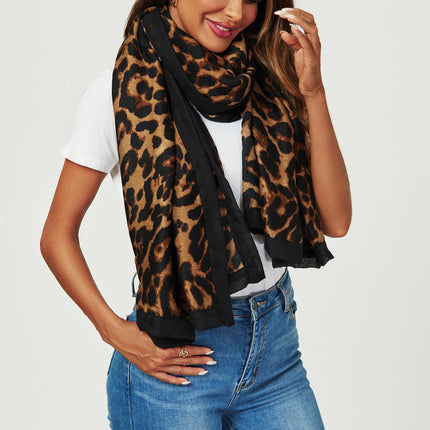 Leopard Print Scarf In Brown & Black