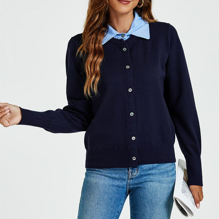 Shirt Collar Knitted Cardigan In Navy