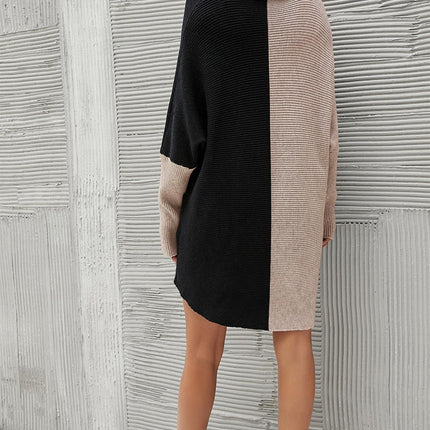 High Neck Half Forest Beige & Black Block Colour Jumper Top