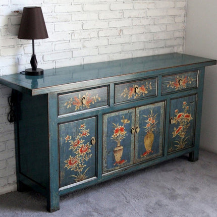 Vintage Asia Orientalische Kommode Sideboard Schrank Blau-Orange - Art. 34372-1