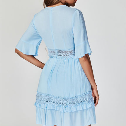 V Neck Lace Mini Dress In Light Blue