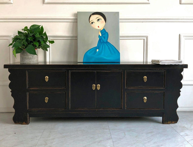 Vintage Asia Asiatisches Lowboard Kommode Bank Schwarz - Art. 35208-2