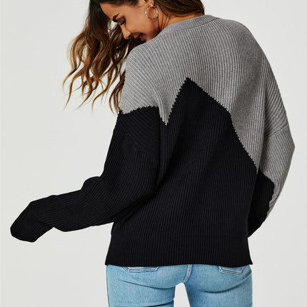 Block Colour Relaxed Knit Jumper Top In Grey & Black