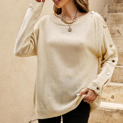 Button Detail Comfy Jumper Top In Beige