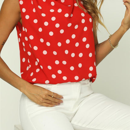 Polka Dot High Neck Sleeveless Blouse In Red