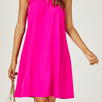 Halter Neck Tie Back Mini Dress In Magenta