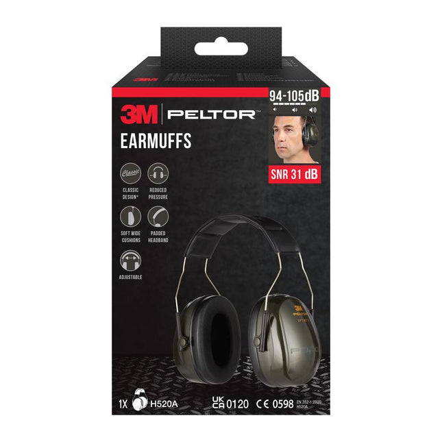 Auslaufartikel: 3M™ PELTOR™ Optime™ II Kapselgehörschutz H520A, SNR-Wert 31 dB, Grün | Packung (1 Stück)