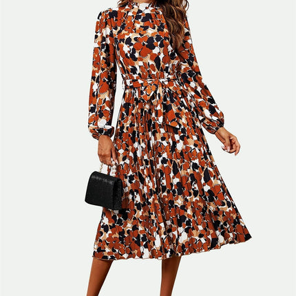 High Neck Long Sleeve Midi Dress In Rust