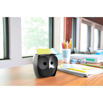 Post-it® Z-Notes Dispenser, Eule, Schwarz + Post-it® Super Sticky Z-Notes,  45 Blatt/Block, 2 Blöcke/Packung | Packung (1 Stück)