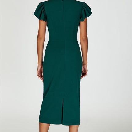 Volume Sleeve Bodycon Midi Dress In Green