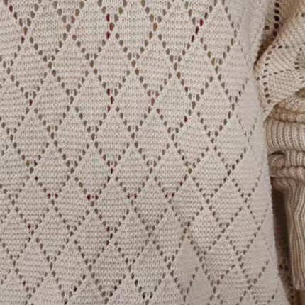 Pointelle Striped Sheer Jumper In Beige