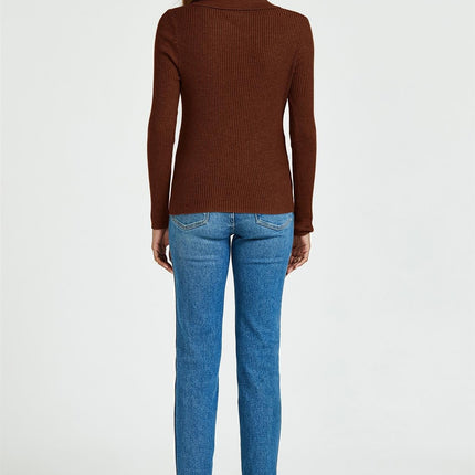 Morgan collar Double Breasted Knit Top In Brown