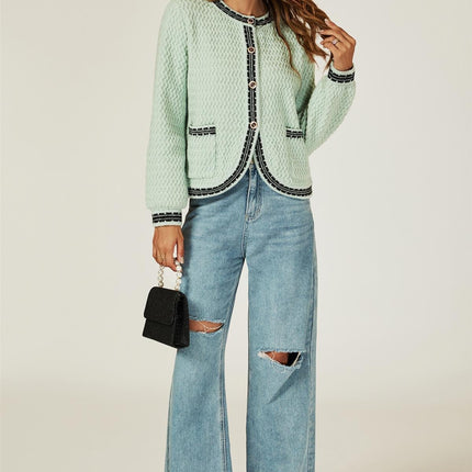 Pocket Knit Cardigan In Grey Green