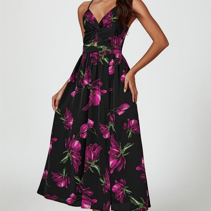 Floral Print Maxi Dress In Black
