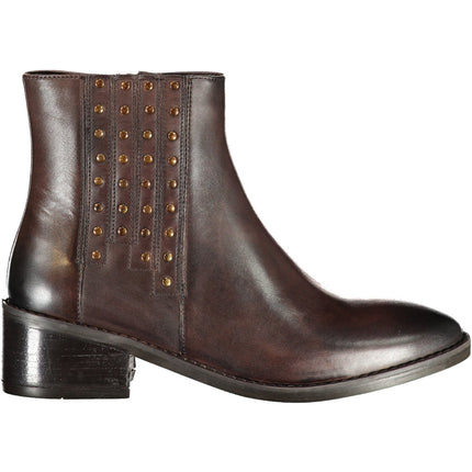 CAFENOIR Damenstiefel Braune Stiefeletten mit Nieten – Seitlicher Reißverschluss