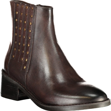 CAFENOIR Damenstiefel Braune Stiefeletten mit Nieten – Seitlicher Reißverschluss