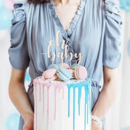 Cake Topper "oh baby", Holz, 17cm | Kuchentopper Babyparty