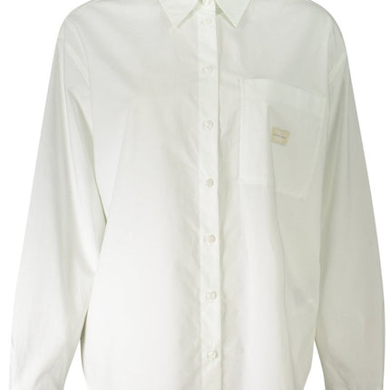 SEO. CALVIN KLEIN Langarmshirt Damen Weiss – Italienischer Kragen aus 100% Baumwolle - Weiß Linkreich