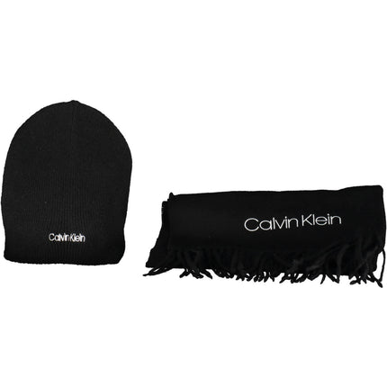 CALVIN KLEIN Schal Herren – Schwarzer Woll-Mix Schal mit Logo-Stickerei