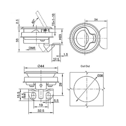 Push Lock Eroni | Camper Möbelschloss rund für 1-10mm Wandstärke