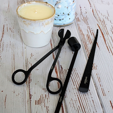 Kerzenpflege-Set Schwarz – Dochtschere, Kerzenlöscher & Dochtheber für Duftkerzen