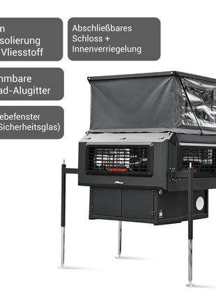CapraCamper Aufsetzkabine mit Hubdach – ca. 220 kg, 200 cm Stehhöhe, isoliert – inkl. 4 Ladestützen - Linkreich